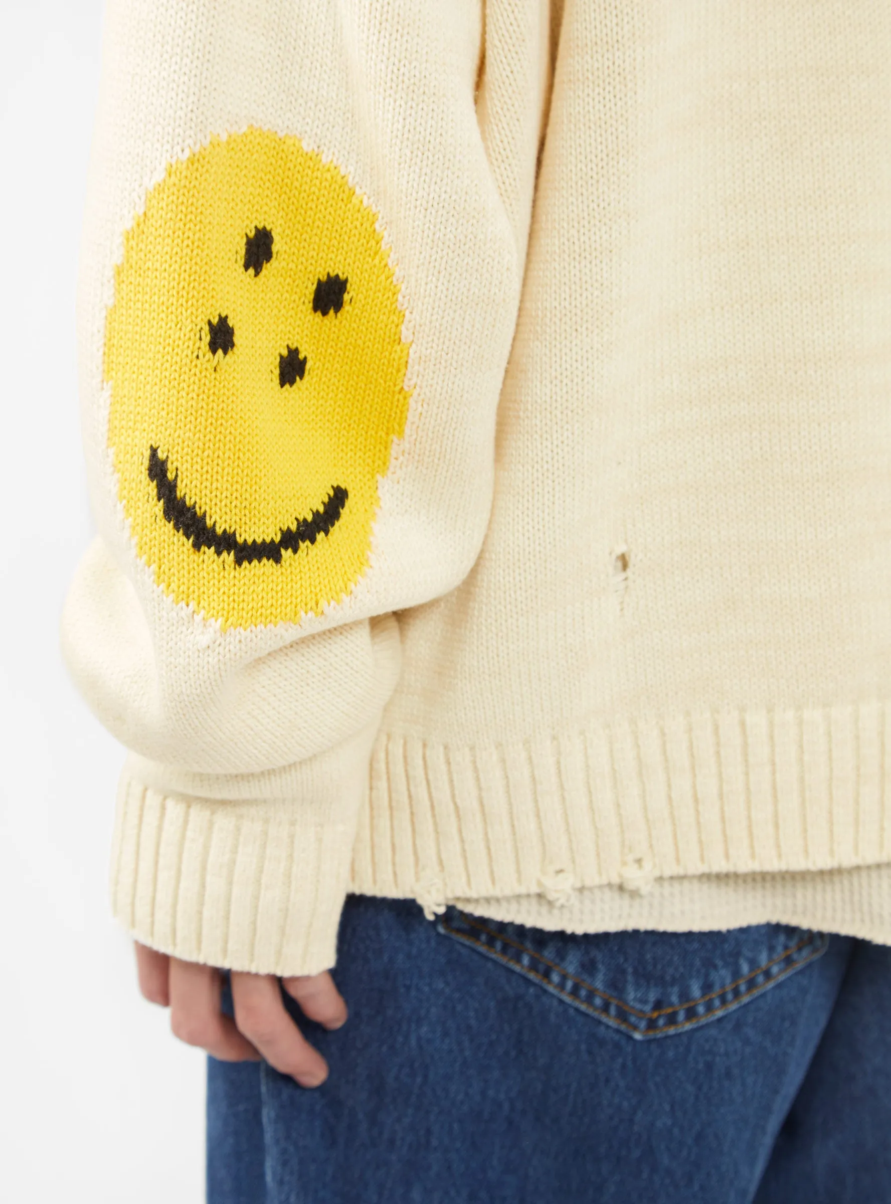 5G Knit Smilie Patch Sweater Ecru