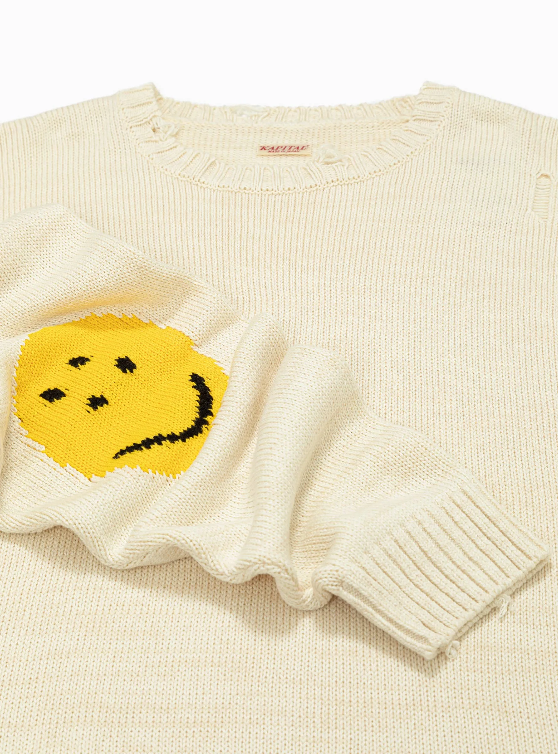 5G Knit Smilie Patch Sweater Ecru