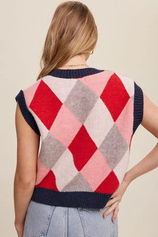 Argyle Cropped Sweater Vest