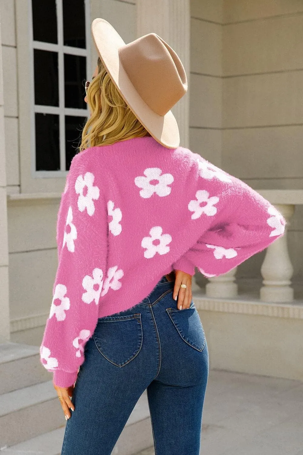 Ava Floral Open Front Fuzzy Cardigan