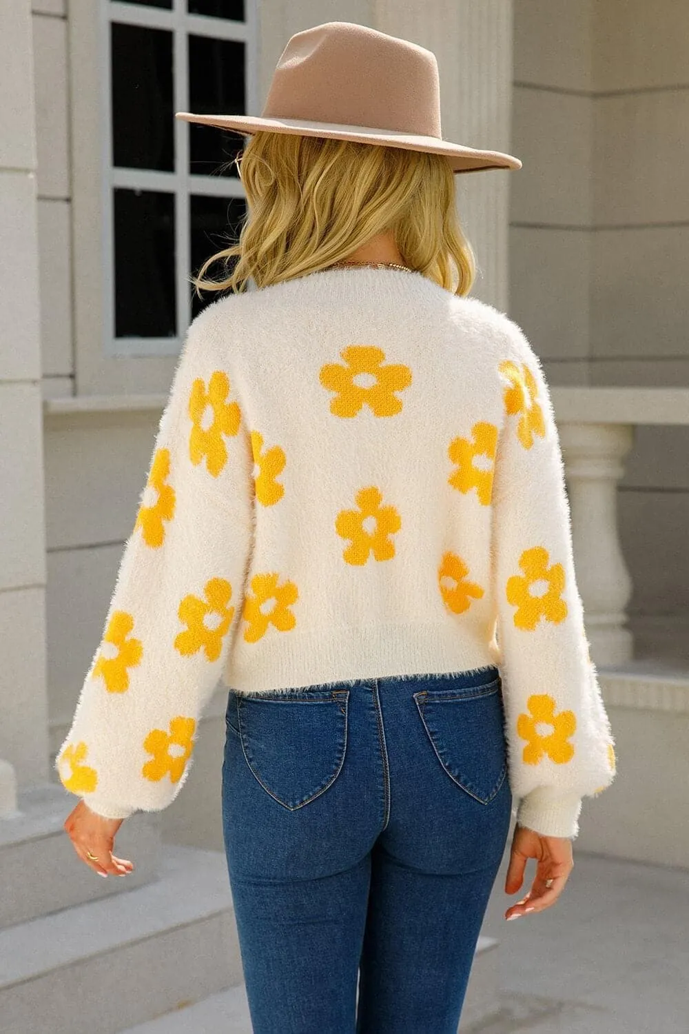 Ava Floral Open Front Fuzzy Cardigan