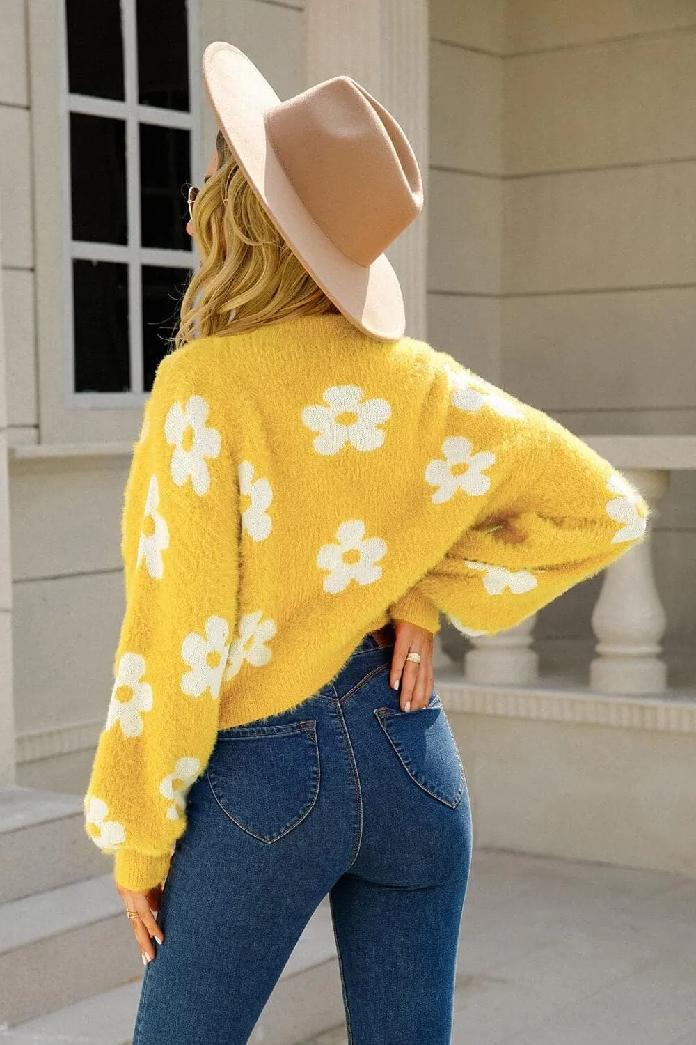 Ava Floral Open Front Fuzzy Cardigan