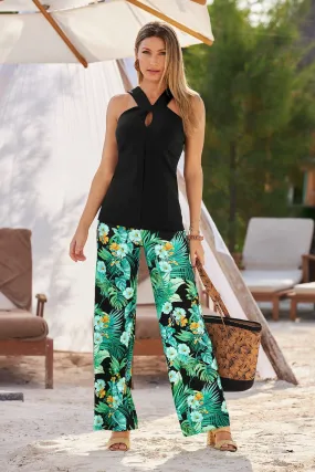 Beyond Travel Tropical Printed High Rise Palazzo Pant Green Multi