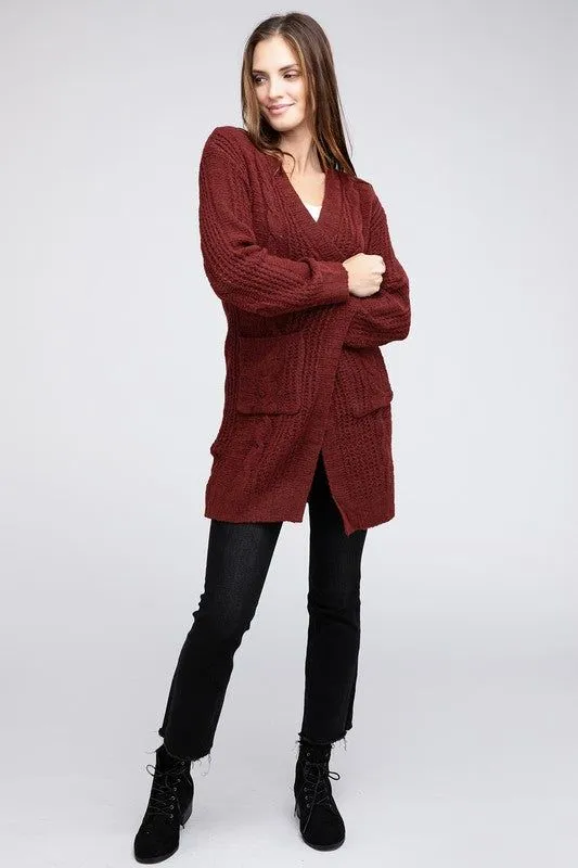 BiBi Twist Knitted Open Front Cardigan With Pockets