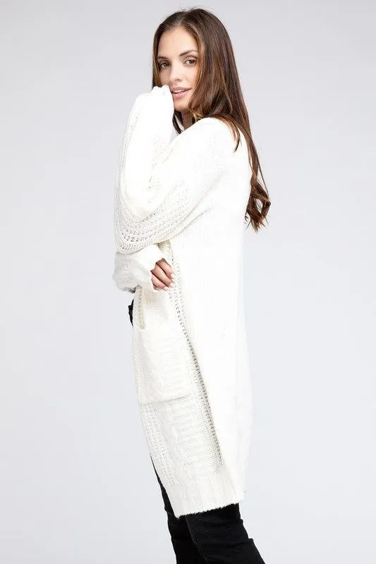 BiBi Twist Knitted Open Front Cardigan With Pockets