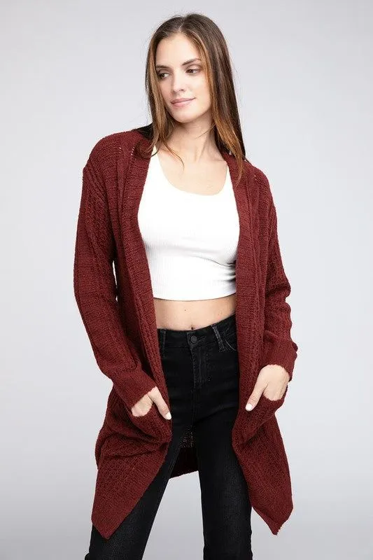 BiBi Twist Knitted Open Front Cardigan With Pockets