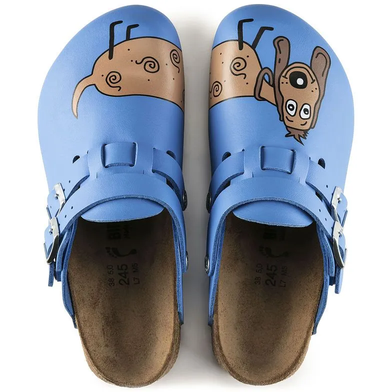 Birkenstock Birkis Kay Supergrip Clogs in Blue Dog Print - Durable Birko-Flor Footwear for Comfort and Style