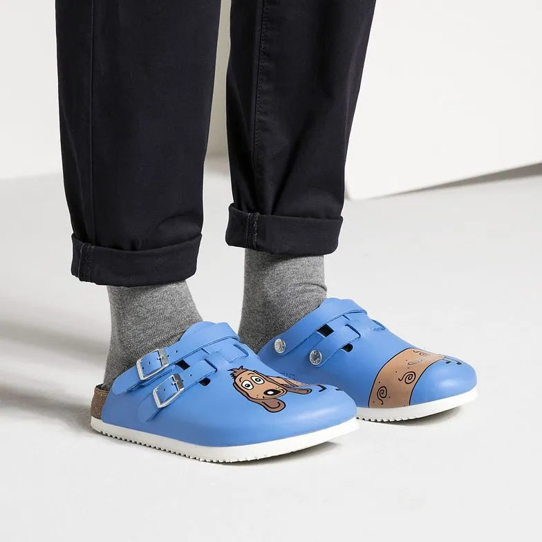 Birkenstock Birkis Kay Supergrip Clogs in Blue Dog Print - Durable Birko-Flor Footwear for Comfort and Style