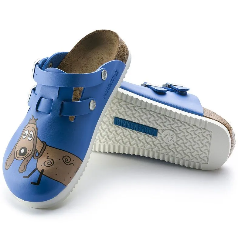 Birkenstock Birkis Kay Supergrip Clogs in Blue Dog Print - Durable Birko-Flor Footwear for Comfort and Style