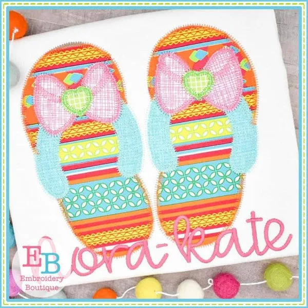 Bow Flip Flops Zigzag Applique