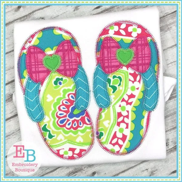 Bow Flip Flops Zigzag Applique