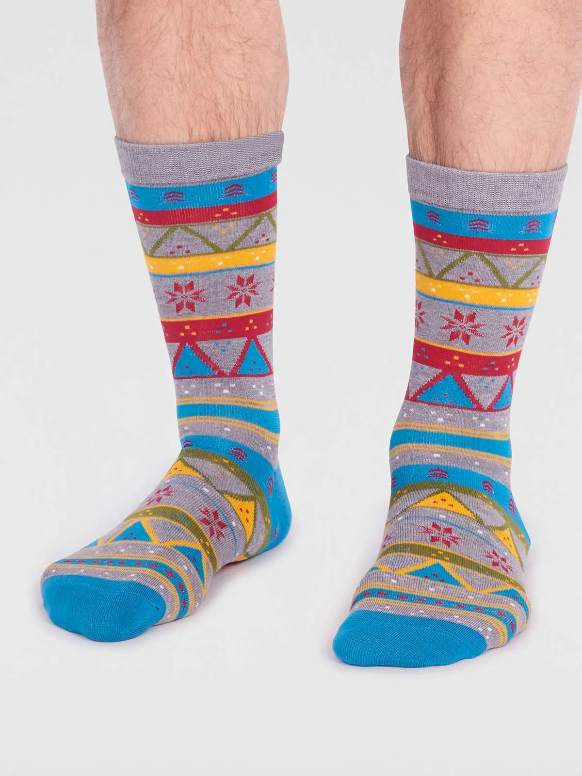 Casper Bamboo Christmas Fairisle Socks - Grey Marle