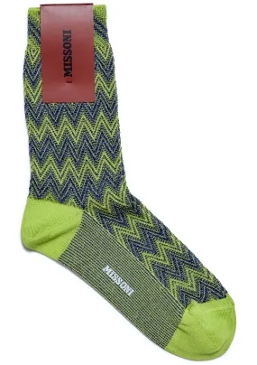 Chevron Lamé Socks Lime Navy