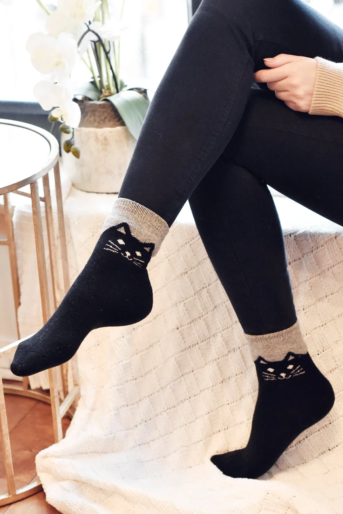 Cozy and Warm | Wool Socks | Black Cat