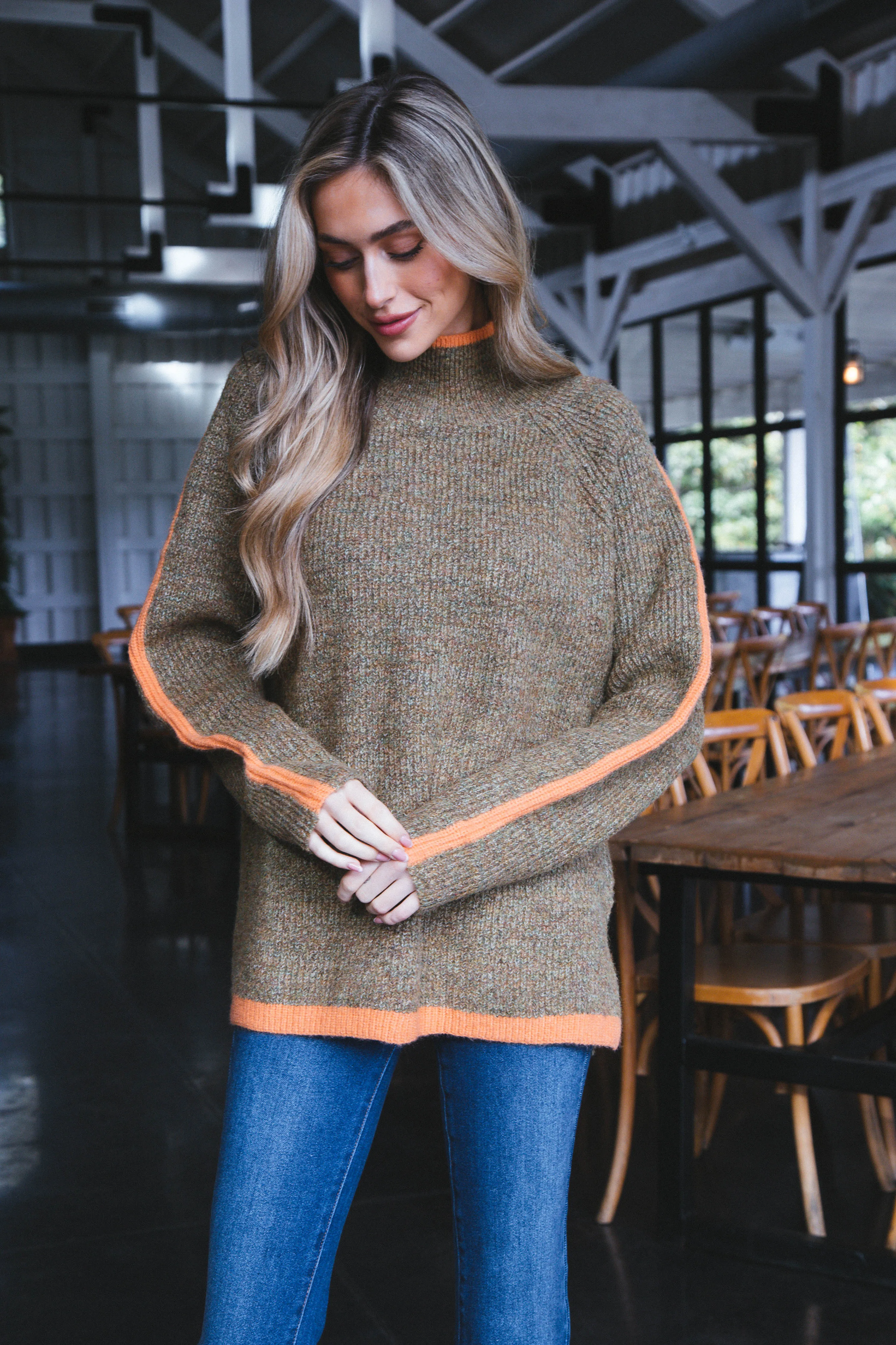 Cozy Autumn Colorblock Sweater, Brown/Orange