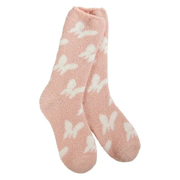 Cozy Butterfly Crew Slipper Socks in Rose