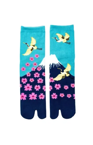 Crane, Mt.Fuji And Sakura Tabi Socks