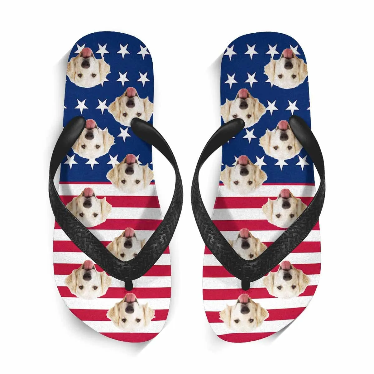 Custom Face Personalized Dog Face American Flag Flip Flops Beach Souvenir Gift Applique Beach Life Gift For Boyfriend And Girlfriend