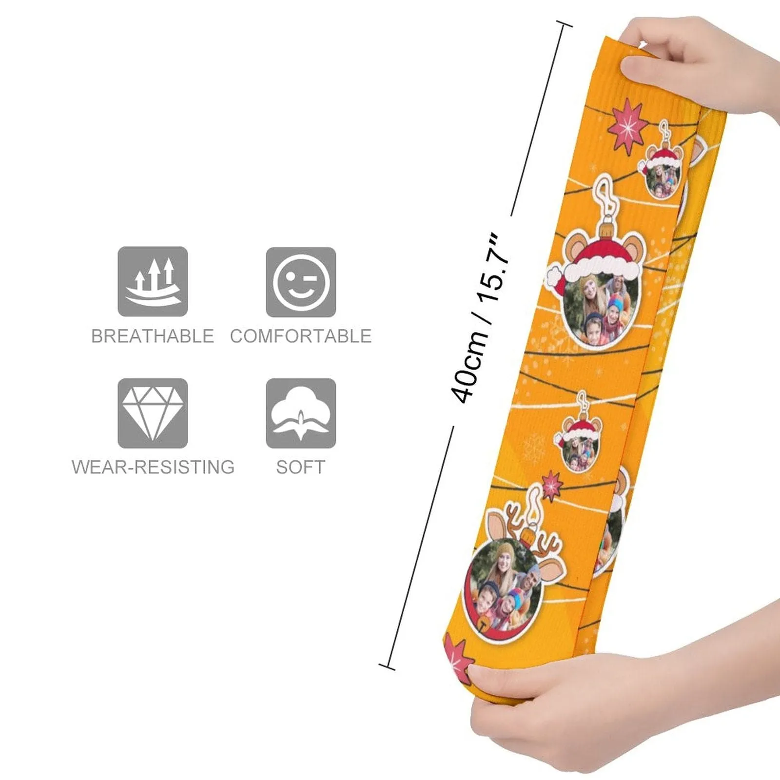 Custom Photo Line Yellow Sublimated Crew Socks Personalized Funny Photo Socks Gift for Christmas