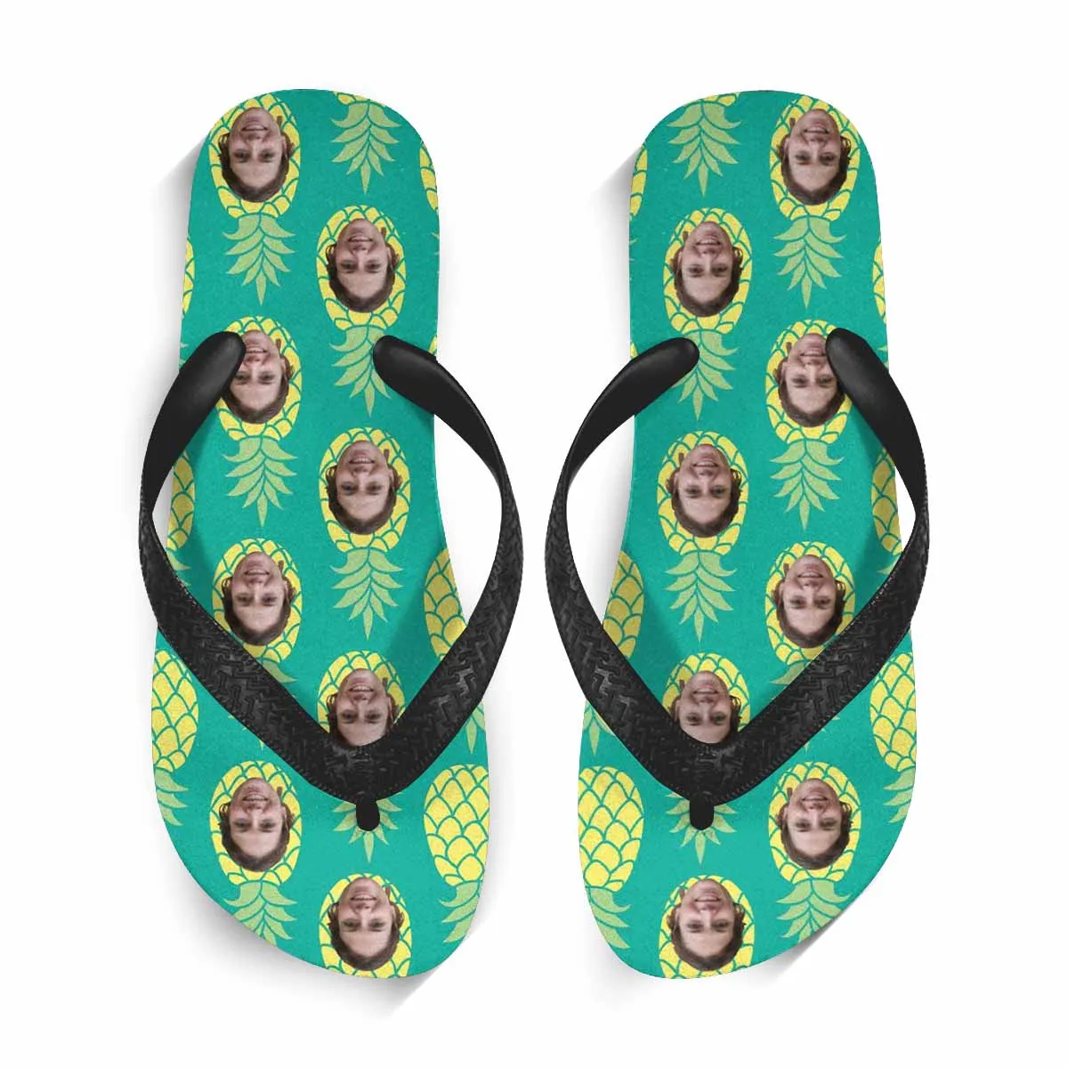 Custom Photo Pineapple Green Flip Flops For Both Man And Woman Funny Gift For Vacation, Wedding Ideas For Guests