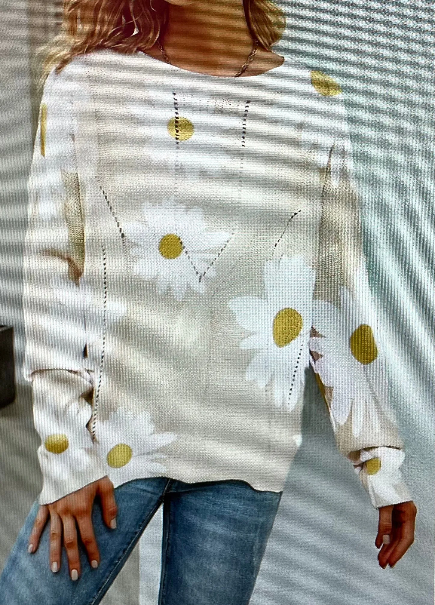 Davi & Dani Floral Print Crew Neck Loose Sweater