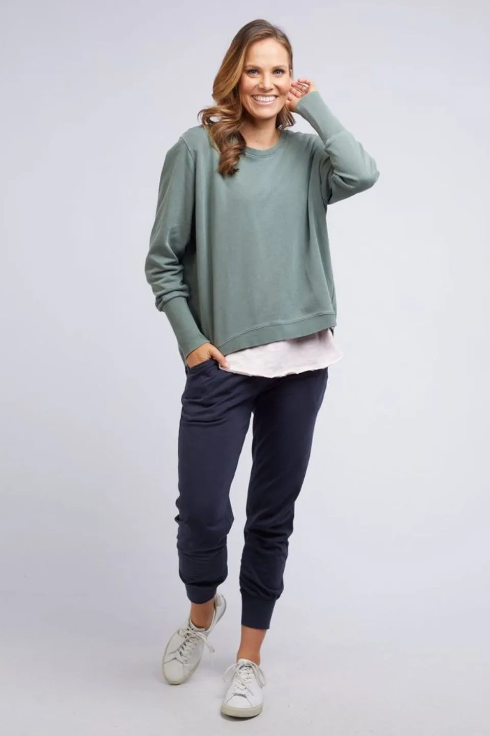 Divine Khaki Rib Cuff Fleece Crew