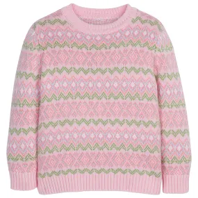 Geometric Fair Isle Sweater - Pink Multi