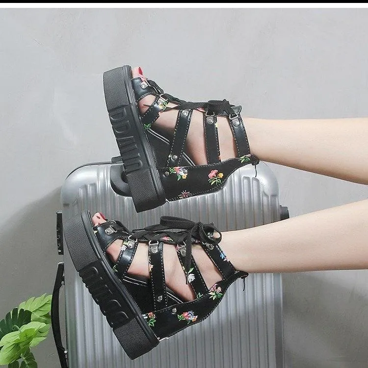 Girly Printed Wedge Shoes