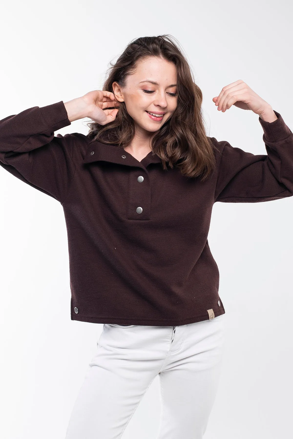 High Neck Buttoned Sweater Side Buttons