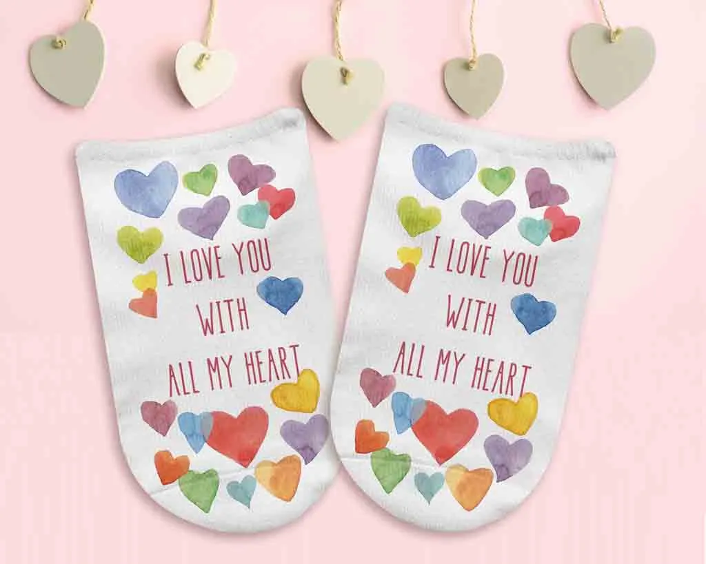 I Love You With All My Heart Valentine's No Show Socks