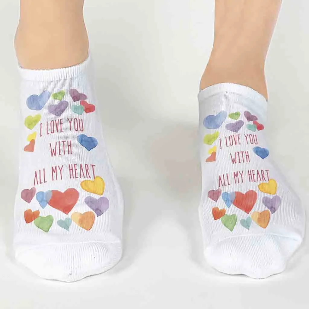 I Love You With All My Heart Valentine's No Show Socks