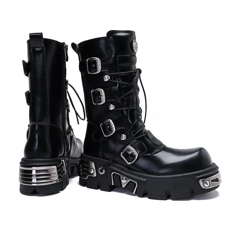 J122 Women's Black Motorcycle Boots: British Street Style Casual Shoes