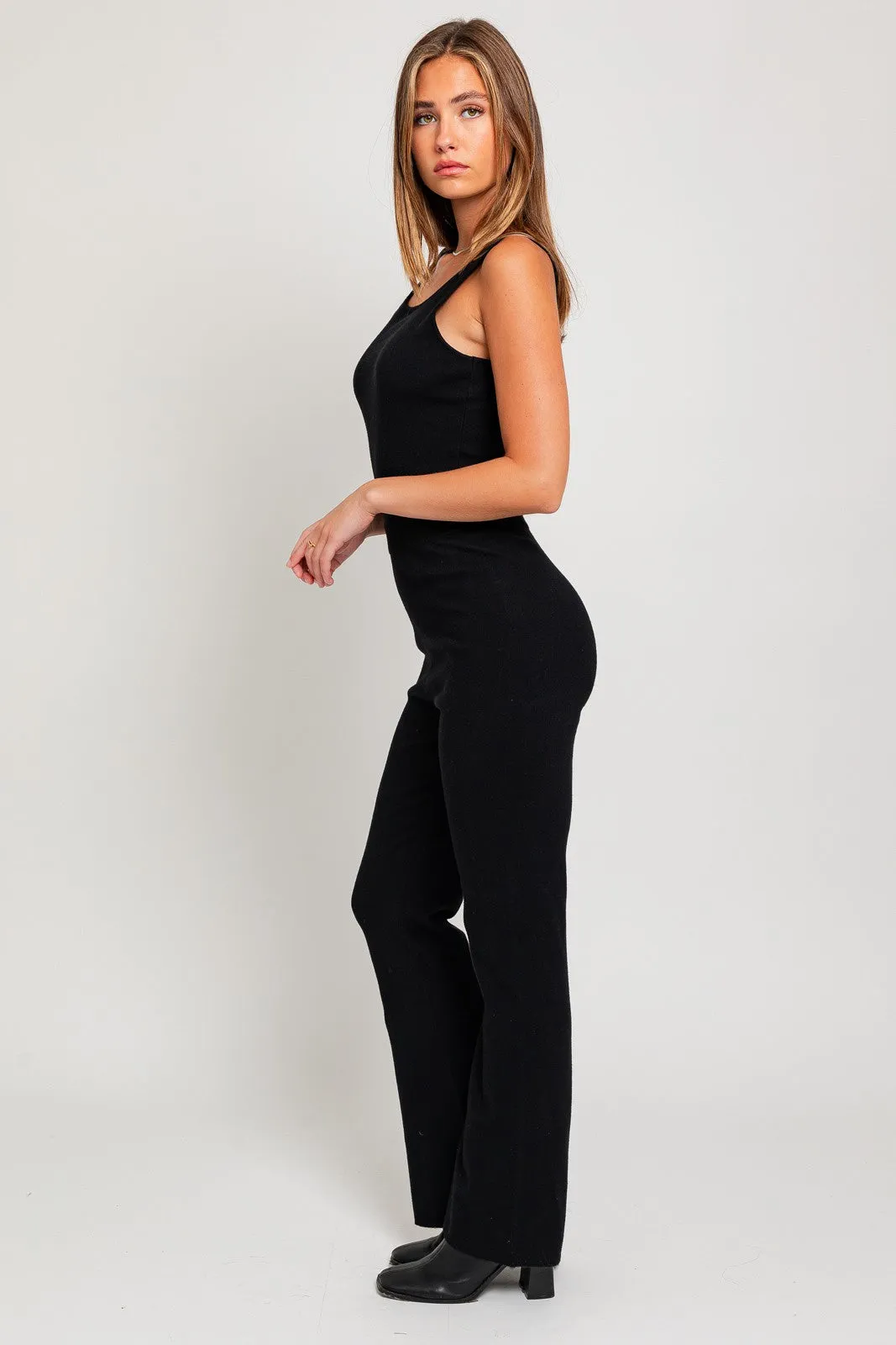 Just Makes Sense Sleeveless Black Sweater Jumpsuit