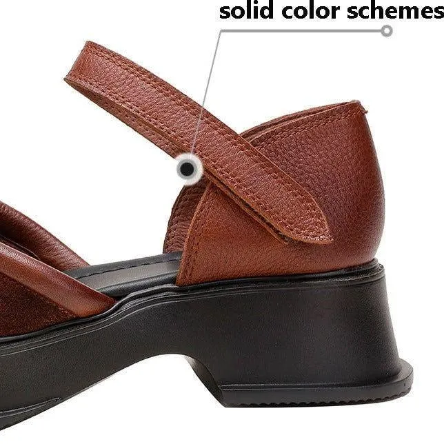 Leather Thick Heel Sandals - Women's Casual Shoes QB144