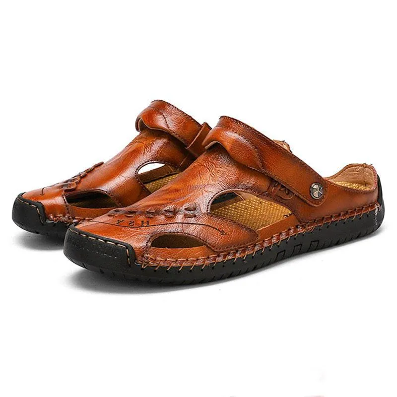 Libiyi Men's Casual Breathable Handmade Leather Sandals