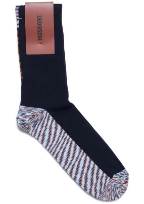 Logo Stripe Socks Navy