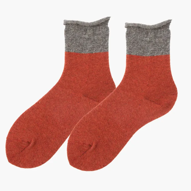 Loose Cuff Wool Socks | Red/Grey