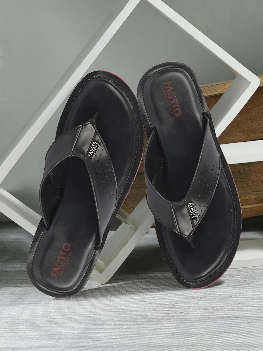 Men Black Daily Indoor Outdoor Slip On Thong Slipper