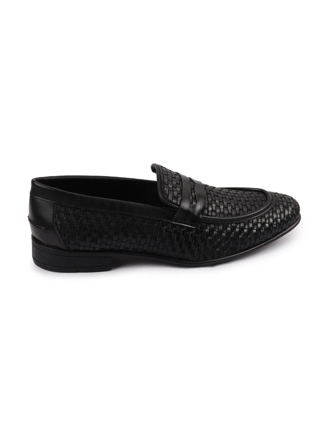 Men Black Hand Knitted Slip On Penny Loafers