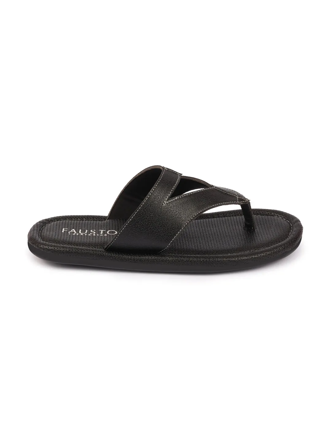 Men Black Textured Design Outdoor Thong Slipper Sandals