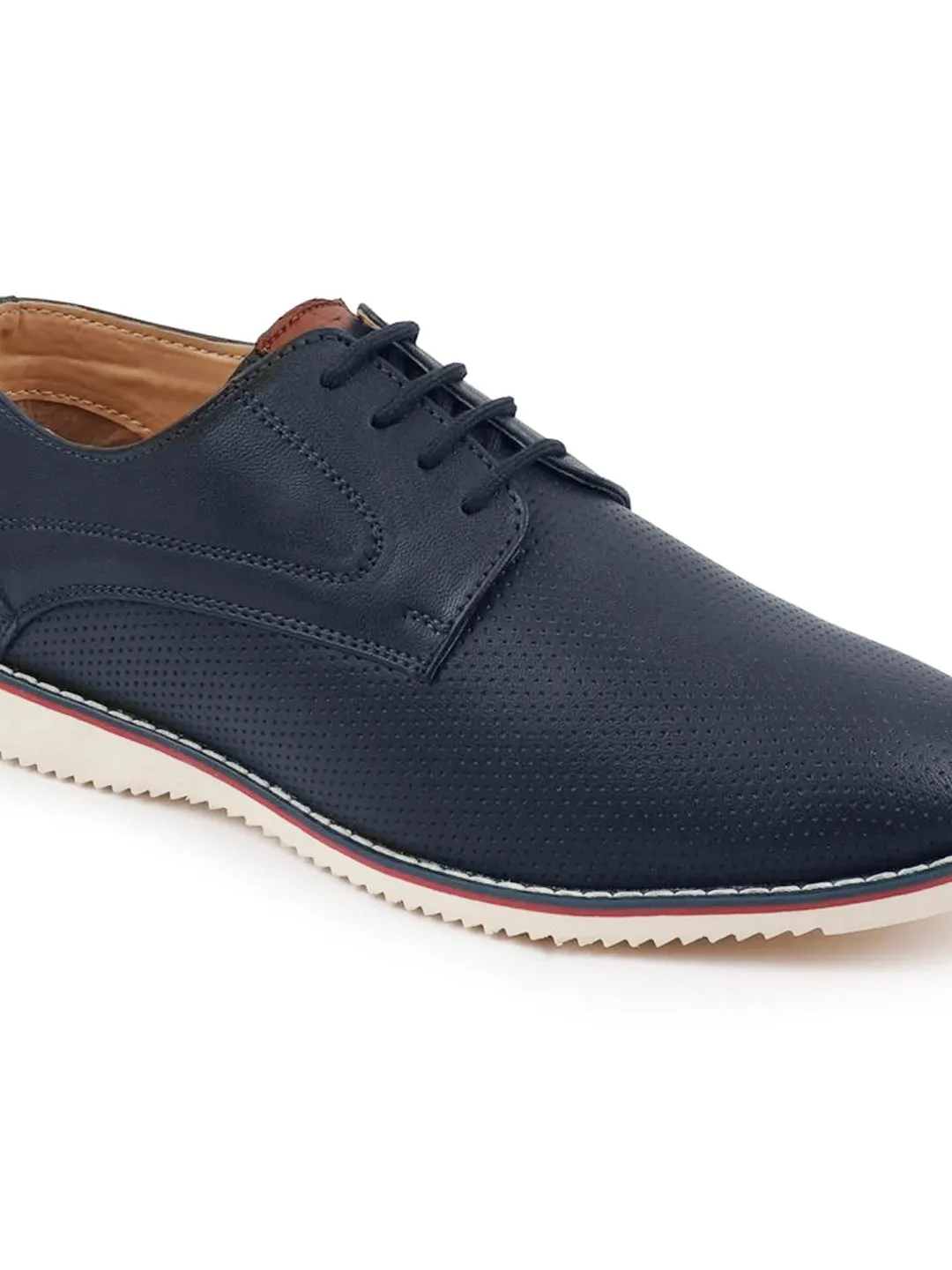 Men Blue Welted Casual Lace Up Shoes