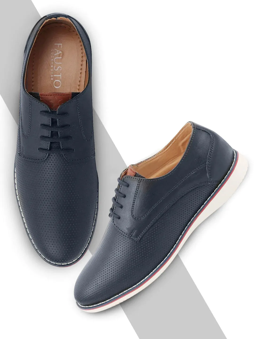 Men Blue Welted Casual Lace Up Shoes