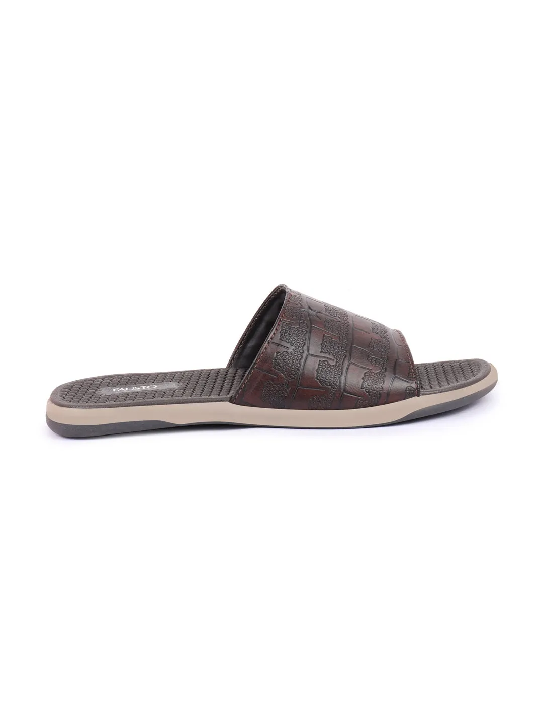 Men Brown Open Toe Ultra Light Flexible Slip-On Slippers Flip-Flops