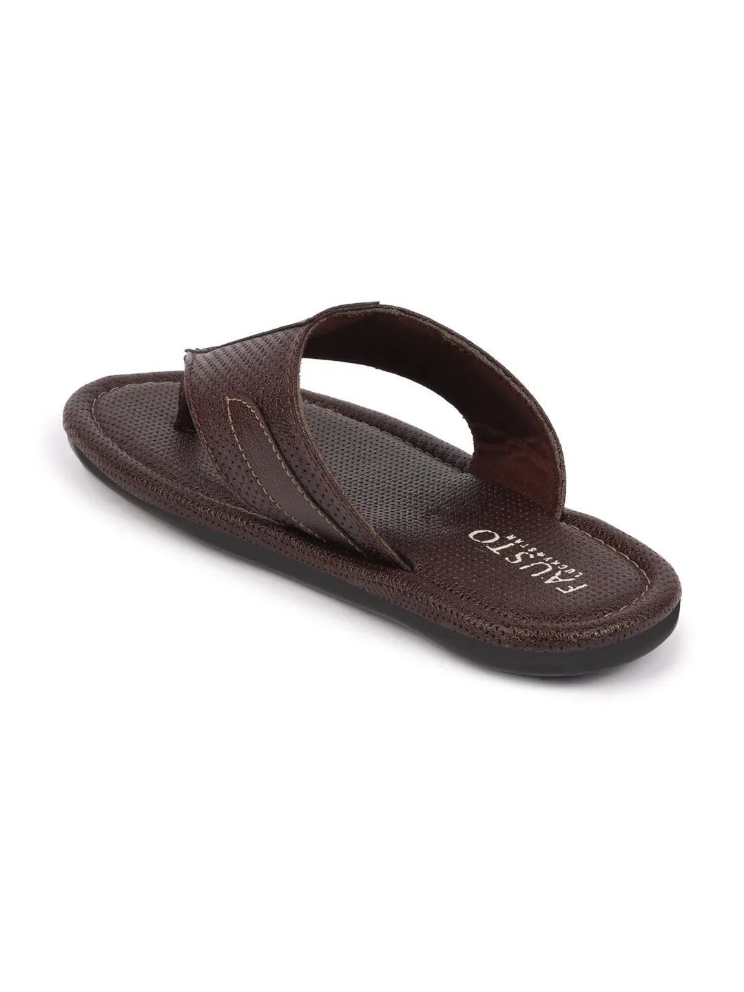 Men Brown Textured Design Indoor Outdoor Thong Slipper Sandals