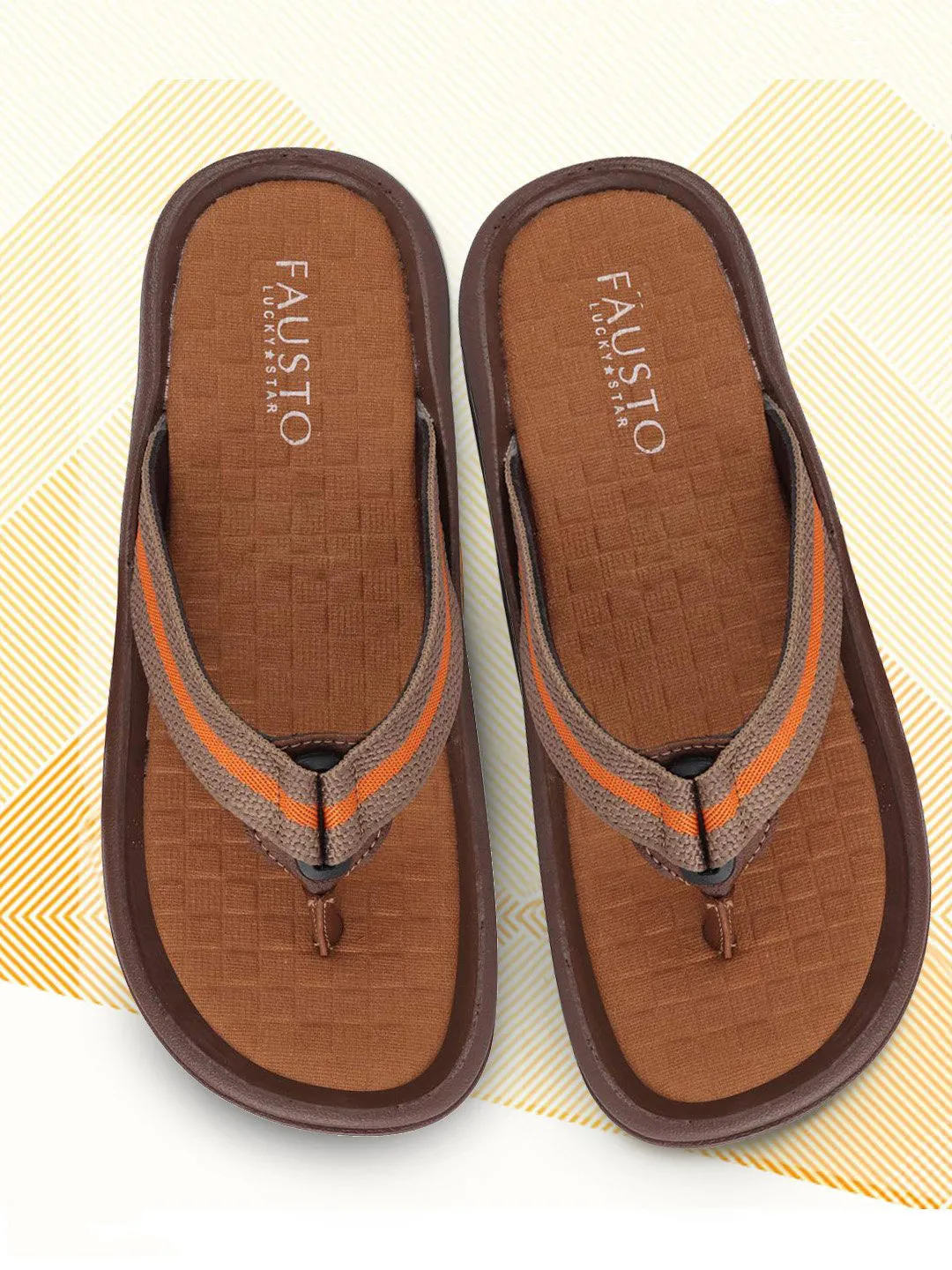 Men Camel/Orange Casual Slip-On Slippers