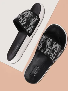 Men Grey Casual Slip-On Printed Slider Flip-Flops