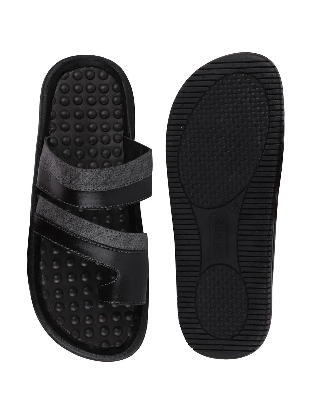 Men Grey/Black Casual Slip-On Slippers