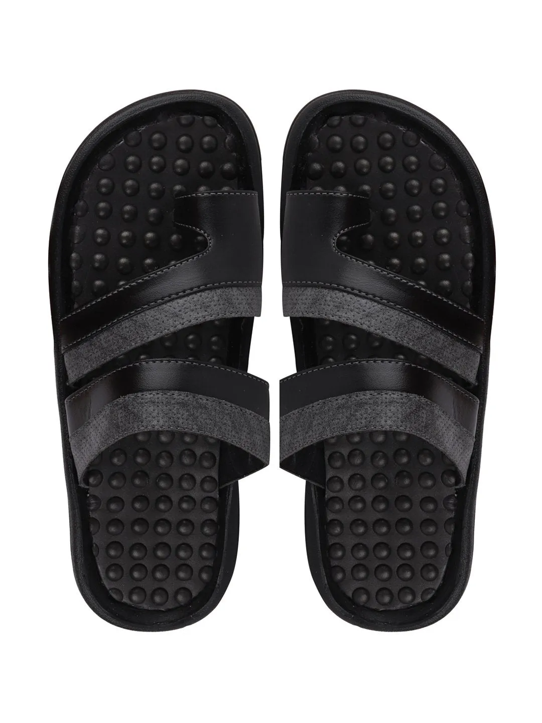 Men Grey/Black Casual Slip-On Slippers