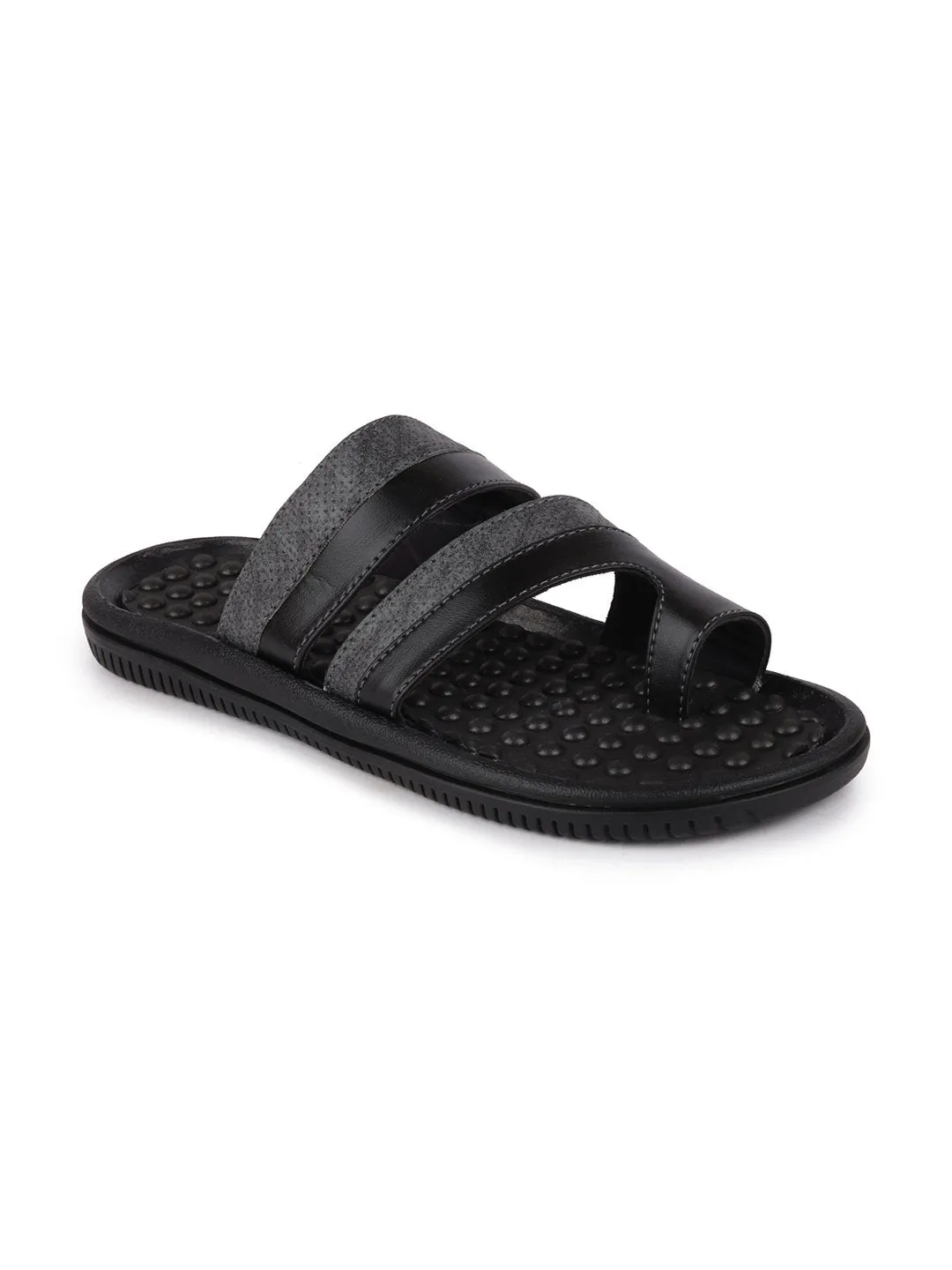 Men Grey/Black Casual Slip-On Slippers