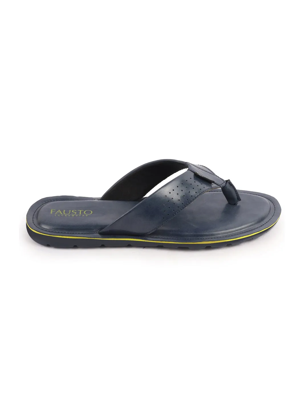 Men Navy Blue Daily Indoor Outdoor Slip On Thong Slipper